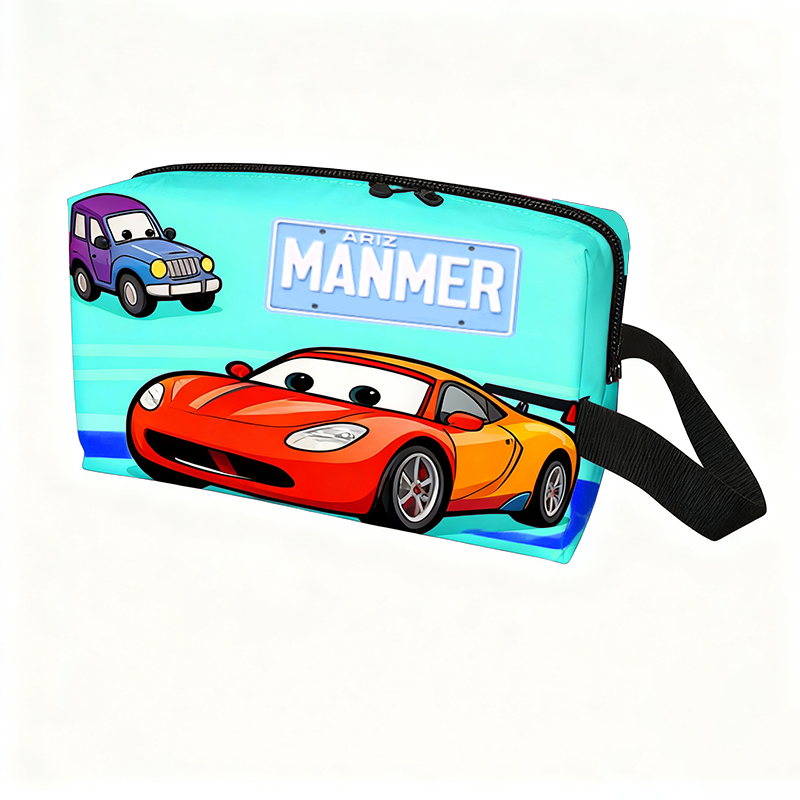Personalized Cartoon Car Toiletry Bag with Custom Name Gift for Kids Cartoon Collectors
