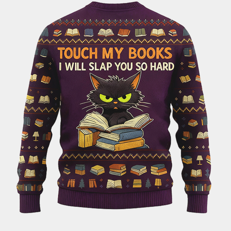 Personalized Fierce Cat Reader Ugly Christmas Sweater Gift for Librarians Book Enthusiasts