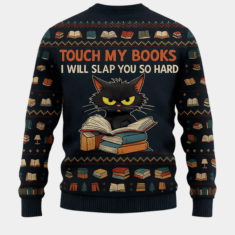 Personalized Fierce Cat Reader Ugly Christmas Sweater Gift for Librarians Book Enthusiasts