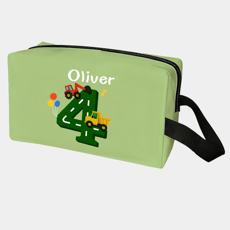 Personalized Number Cars Theme Custom Kids Name Number and Color Toiletry Bag for Kids Travel Gifts and Daily Use