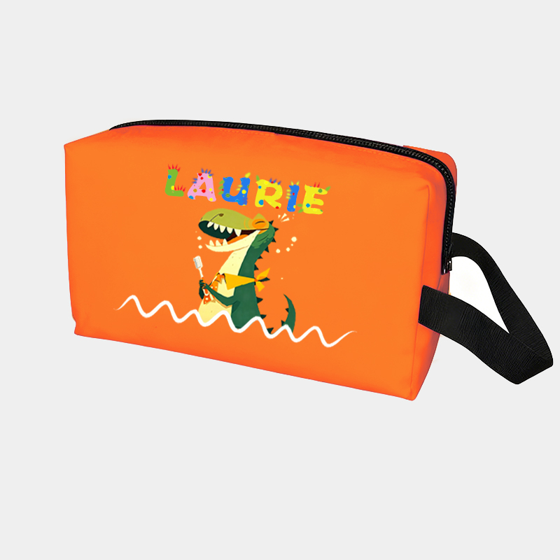 Personalized Fun Cartoon Dinosaur Brushing Teeth Print Toiletry Bag Custom Name for Kids Travel Gifts and Daily Use