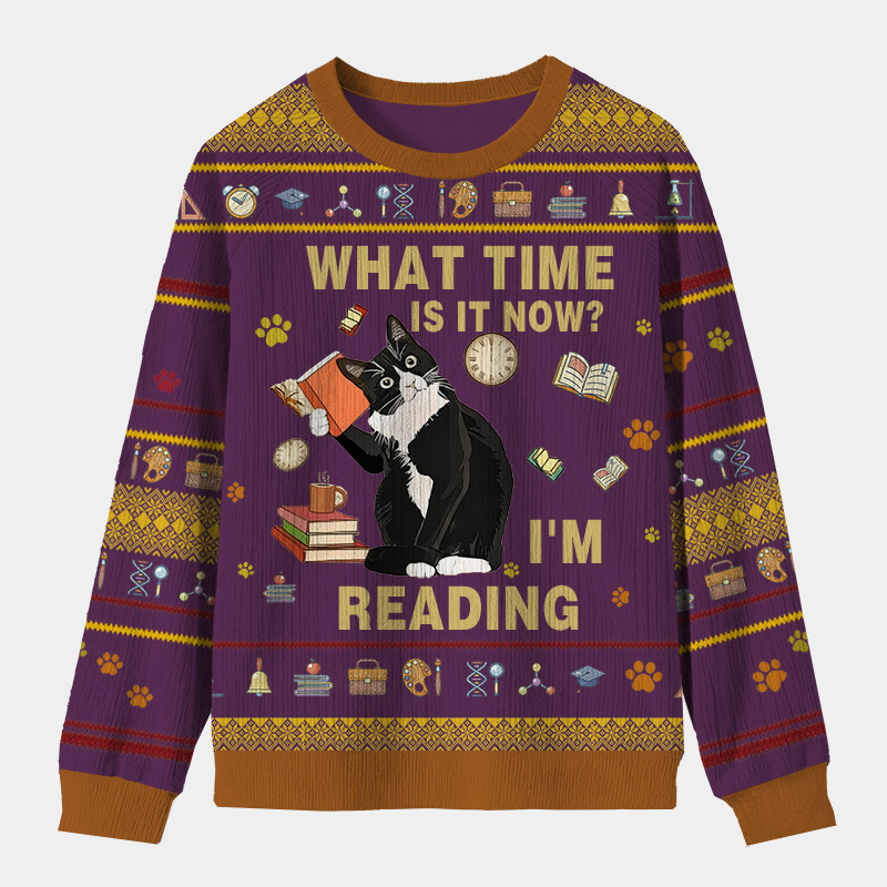 Personalized Book Loving Cat Reading Time Ugly Sweater Holiday Gift for Book Lovers