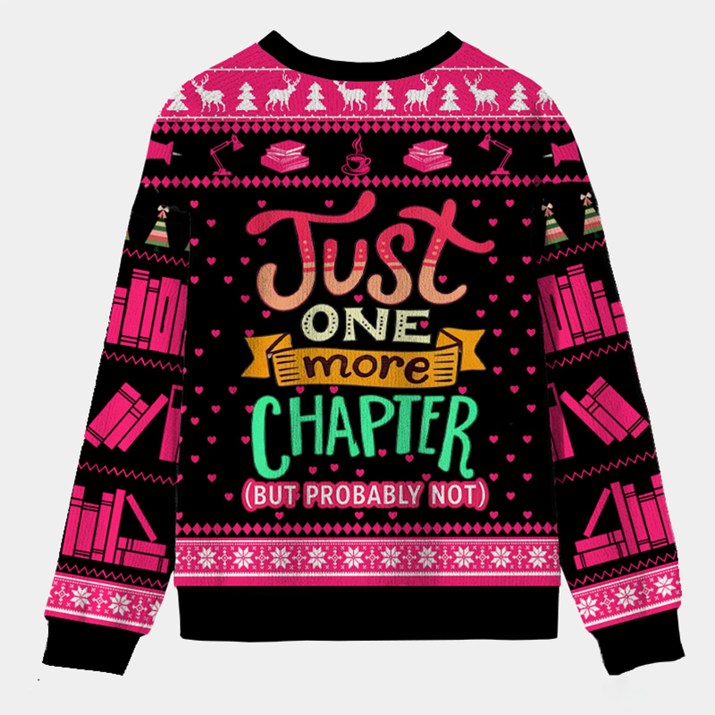 Personalized Just One More Chapter Ugly Sweater Holiday Gift for Book Lovers