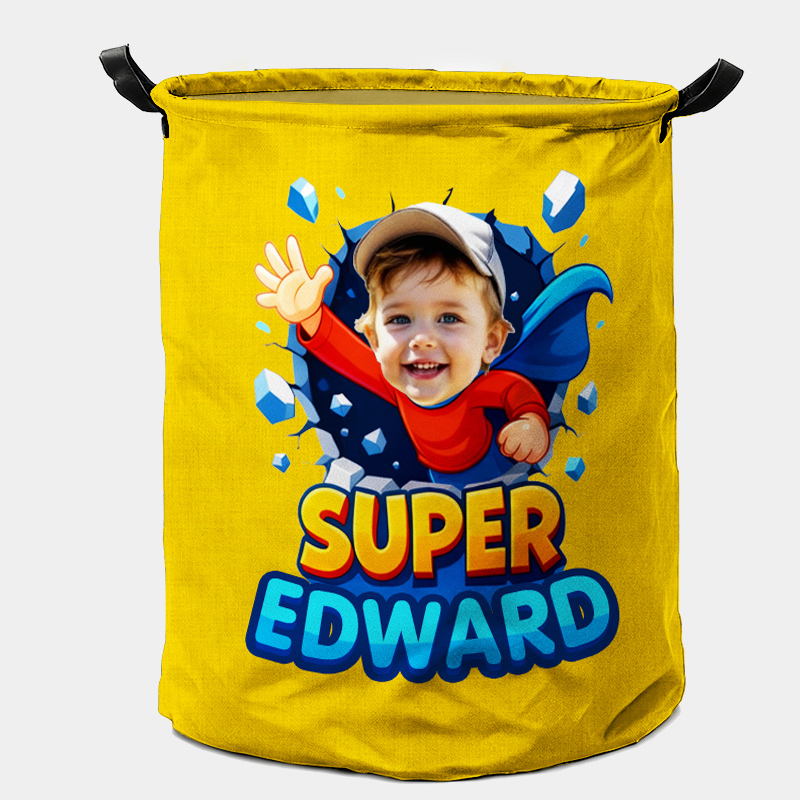 Personalized Whimsical Kids Laundry Hamper Large Waterproof with Handle Custom Photo and Name Embroidery Kids Holiday Gift
