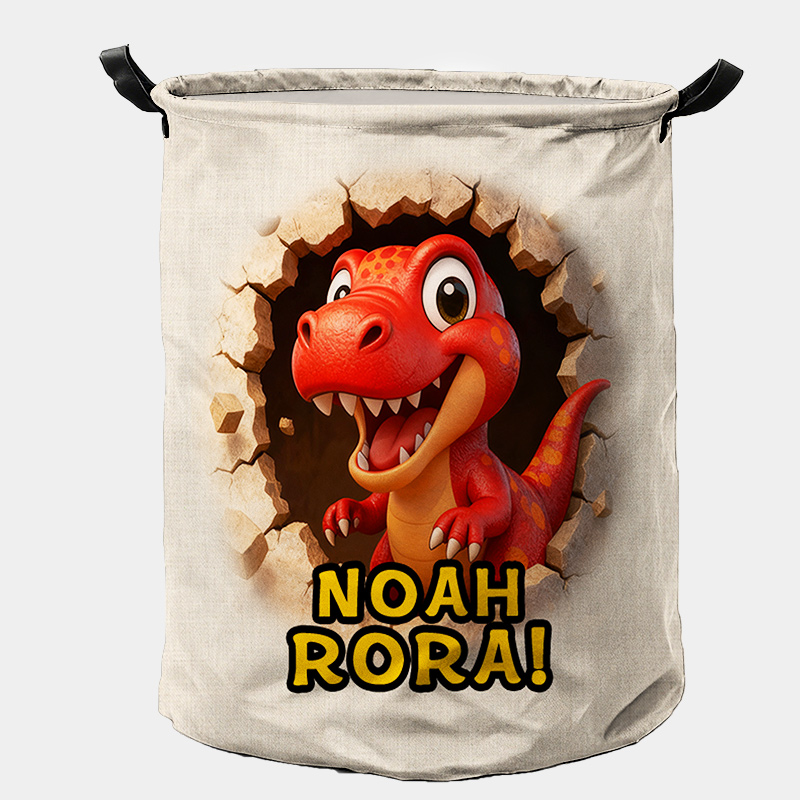 Personalized Dino Blast Adventure Theme Large Waterproof Laundry Hamper with Handle Custom Name Embroidery Kids Holiday Gift