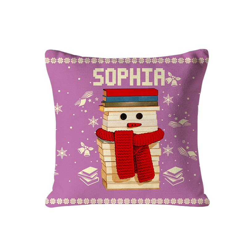 Personalized Christmas Bookworm Pillow with Name Warm Holiday Gift for Book Lovers
