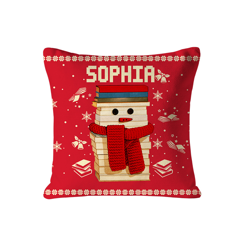 Personalized Christmas Bookworm Pillow with Name Warm Holiday Gift for Book Lovers