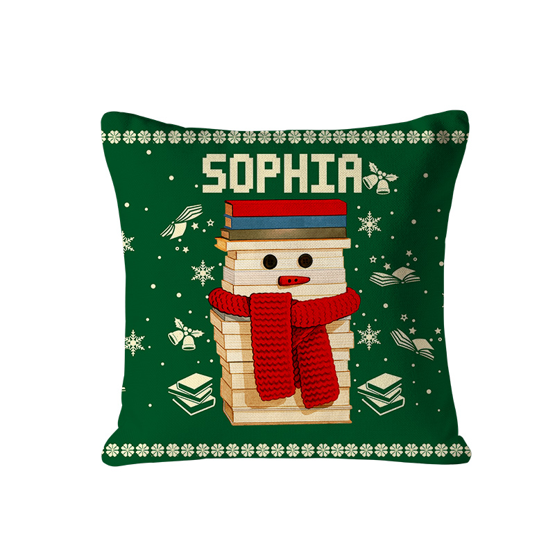 Personalized Christmas Bookworm Pillow with Name Warm Holiday Gift for Book Lovers