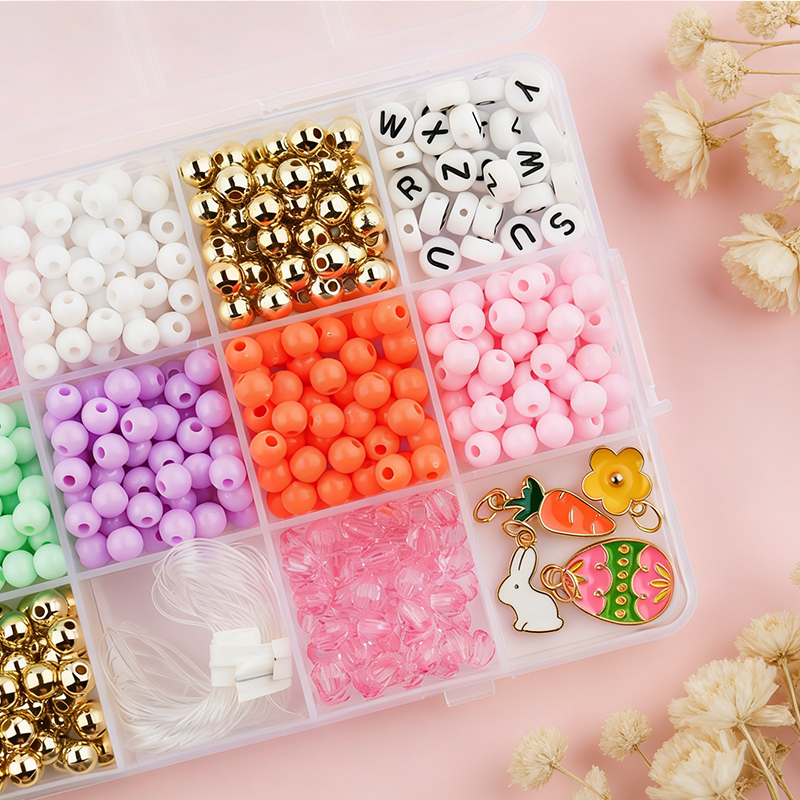 Personalized Easter Bracelet DIY Kit for Kids Custom Name Beads and Acrylic Box with Name Sticker Bunny Love Easter DIY Stretchy Bracelet Craft Kit Activity  Perfect Gift for Kids