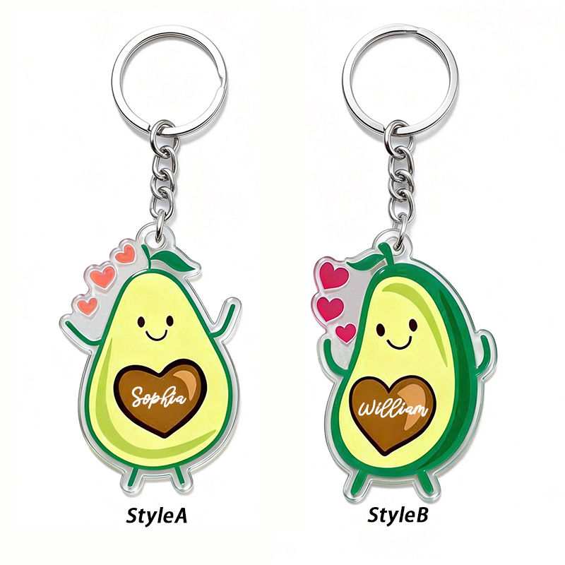 Personalized Adorable Avocado Couple Keychain Custom Couple Names Whimsical Holiday Gift for Couples