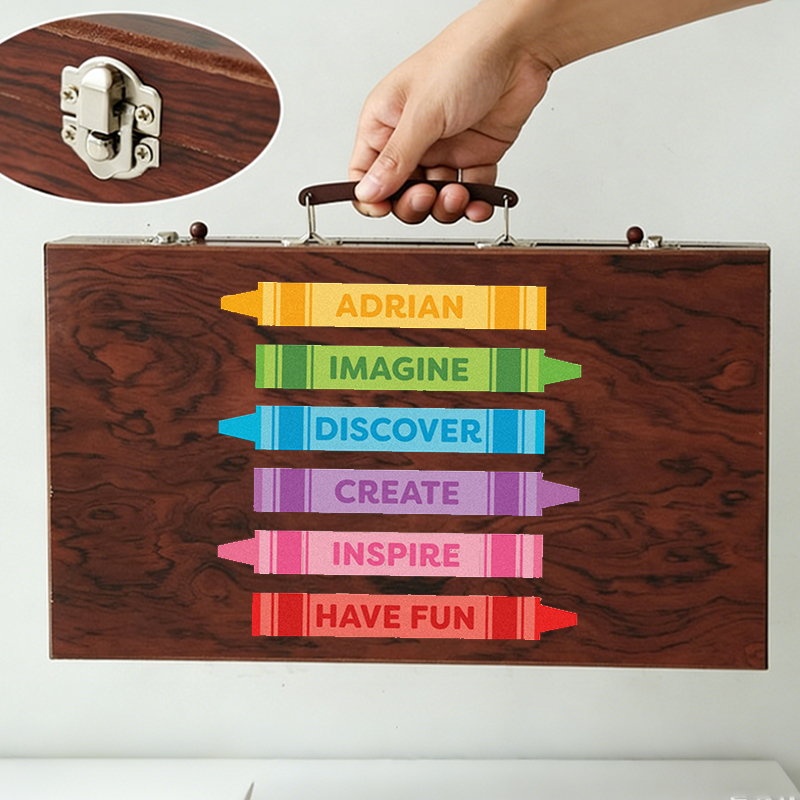 Personalized Name Wooden Art Set Perfect Gift for Kids Who Love Drawing and Painting 143 Piece Creative Kit