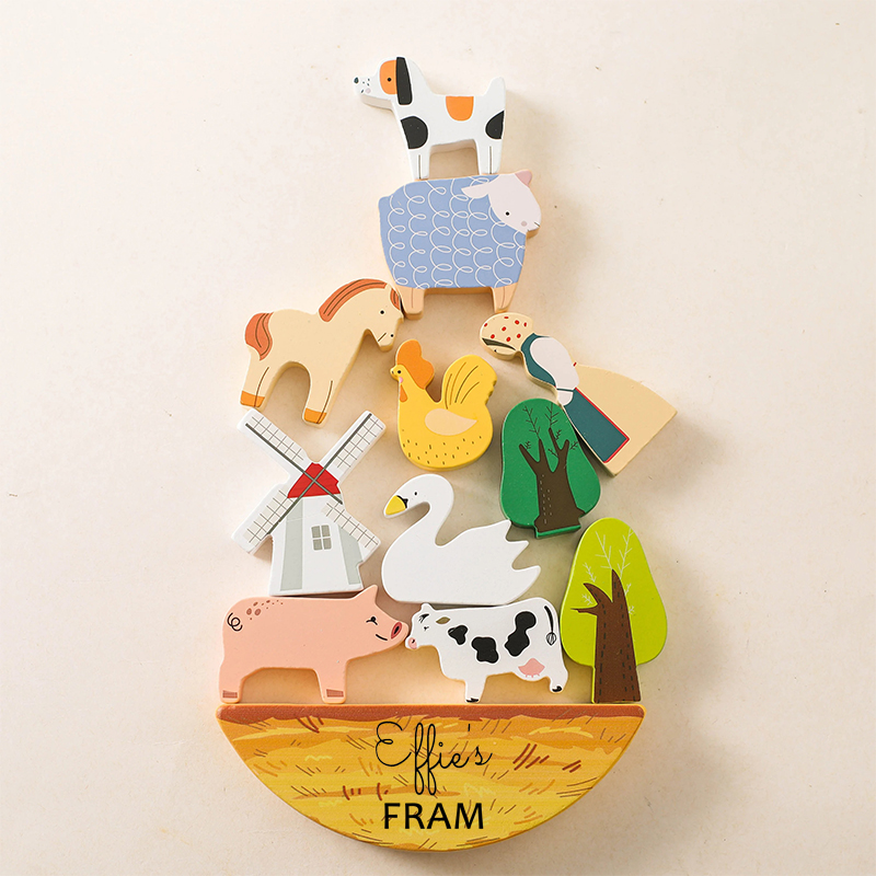 Personalized Wooden Farm Stacking Toy Set for Kids Custom Name, Creative and Educational Play