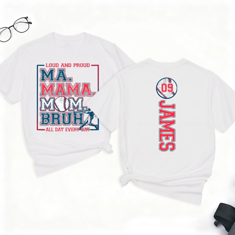 Personalized Baseball Mom Bruh T-Shirt Mama Baseball Shirt Custom Name and Number Gift for Baseball Mom