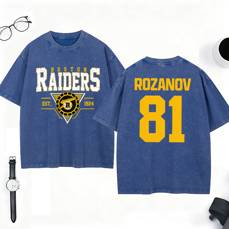 Personalized HR Theme Boston Raiders Ice Hockey Washed T-Shirt for Hockey Enthusiasts