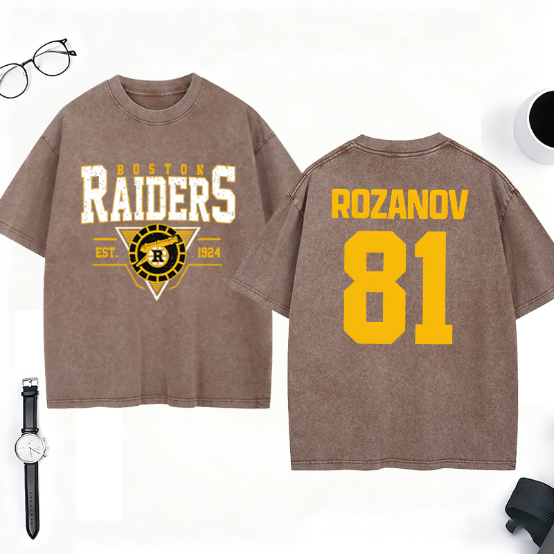 Personalized HR Theme Boston Raiders Ice Hockey Washed T-Shirt for Hockey Enthusiasts