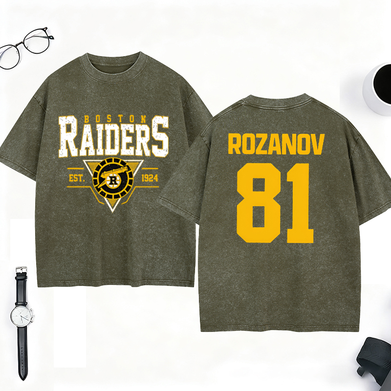 Personalized HR Theme Boston Raiders Ice Hockey Washed T-Shirt for Hockey Enthusiasts