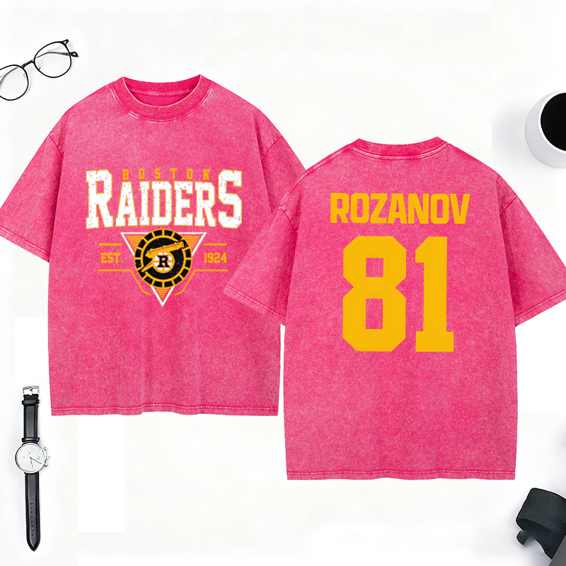 Personalized HR Theme Boston Raiders Ice Hockey Washed T-Shirt for Hockey Enthusiasts