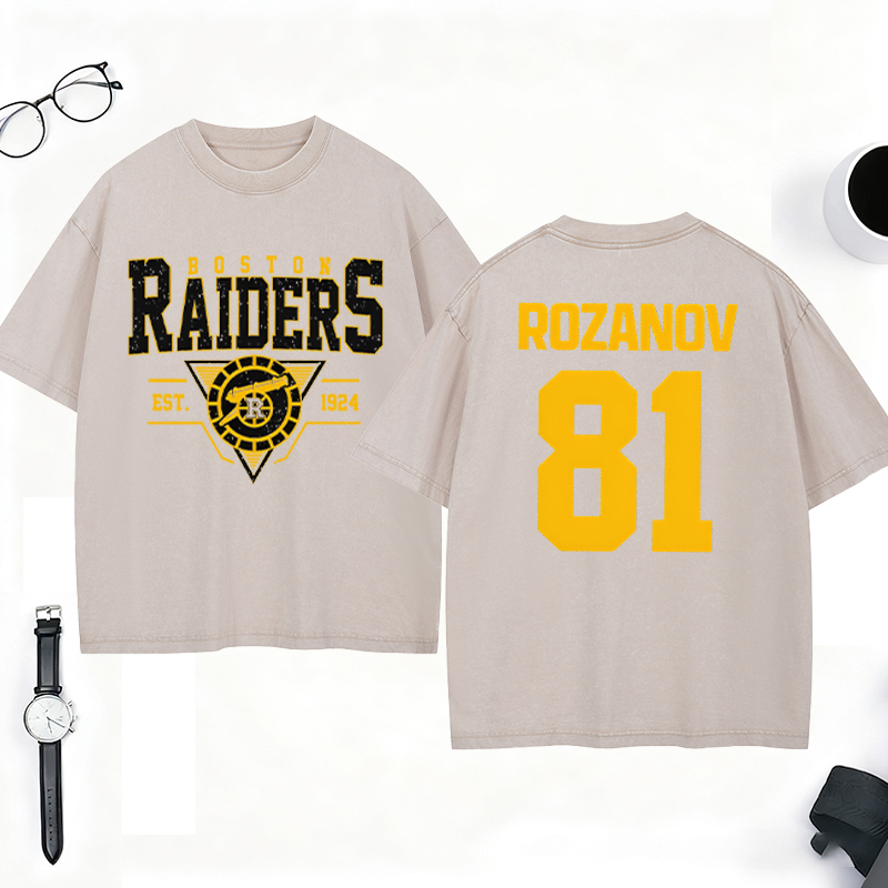 Personalized HR Theme Boston Raiders Ice Hockey Washed T-Shirt for Hockey Enthusiasts