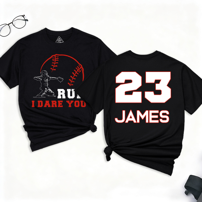 Personalized Baseball T-Shirt I Dare You Baseball Catcher Baseball Player Custom Name and Number