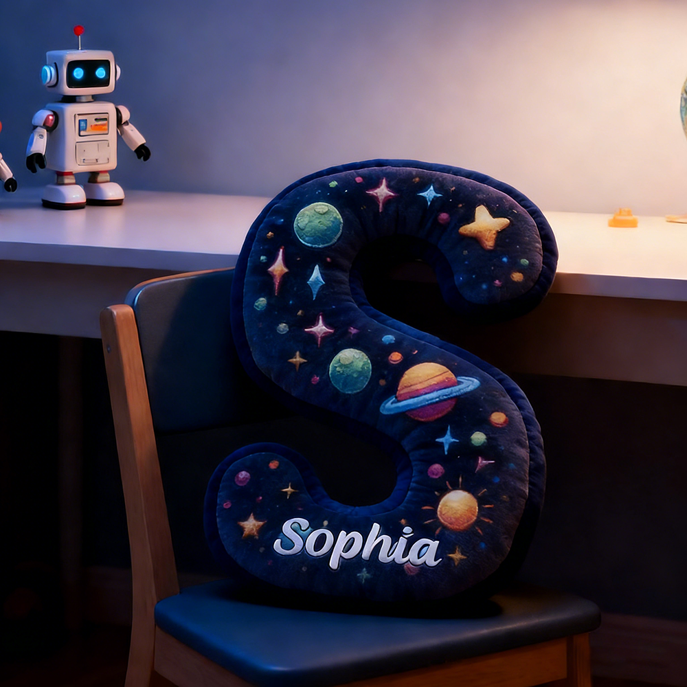 Personalized Neon Space Alphabet Pillow Galaxy Letters Pillow Galaxy Astronaut Rocket Planet Pillow Gifts for Kid Science Fiction Fans