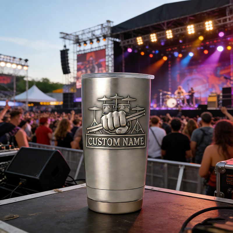 Personalized Drummer Instrument Stainless Steel Tumbler Custom Name Gift for Drummers Band Members Music Lovers for Performances Birthdays Holiday Parties