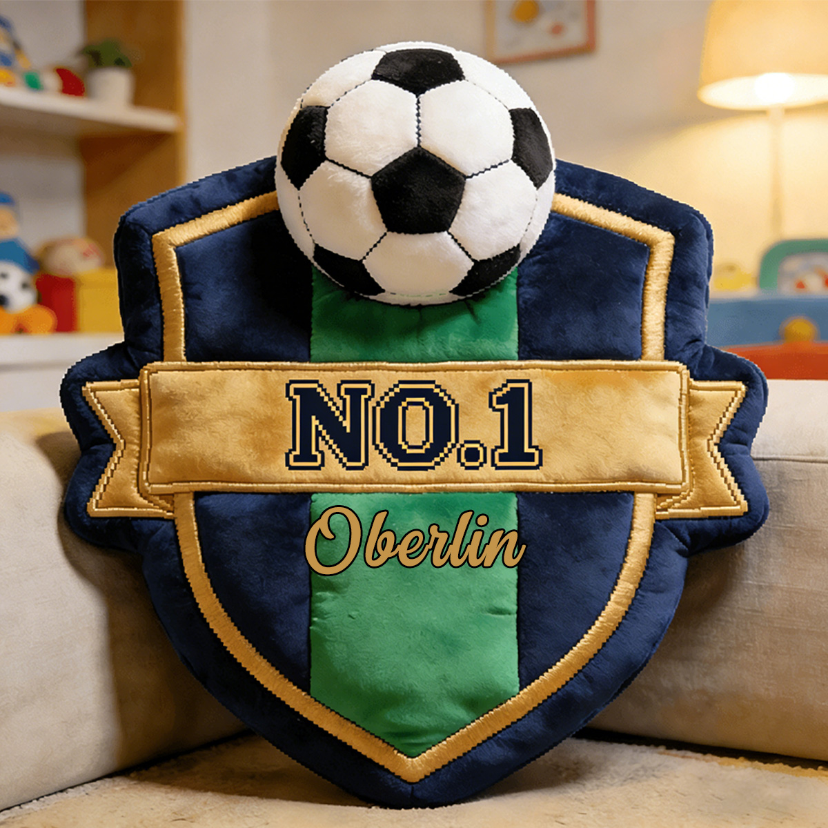 Personalized Soccer Champion Badge Cushion-Unique Birthday & Championship Gift for Him