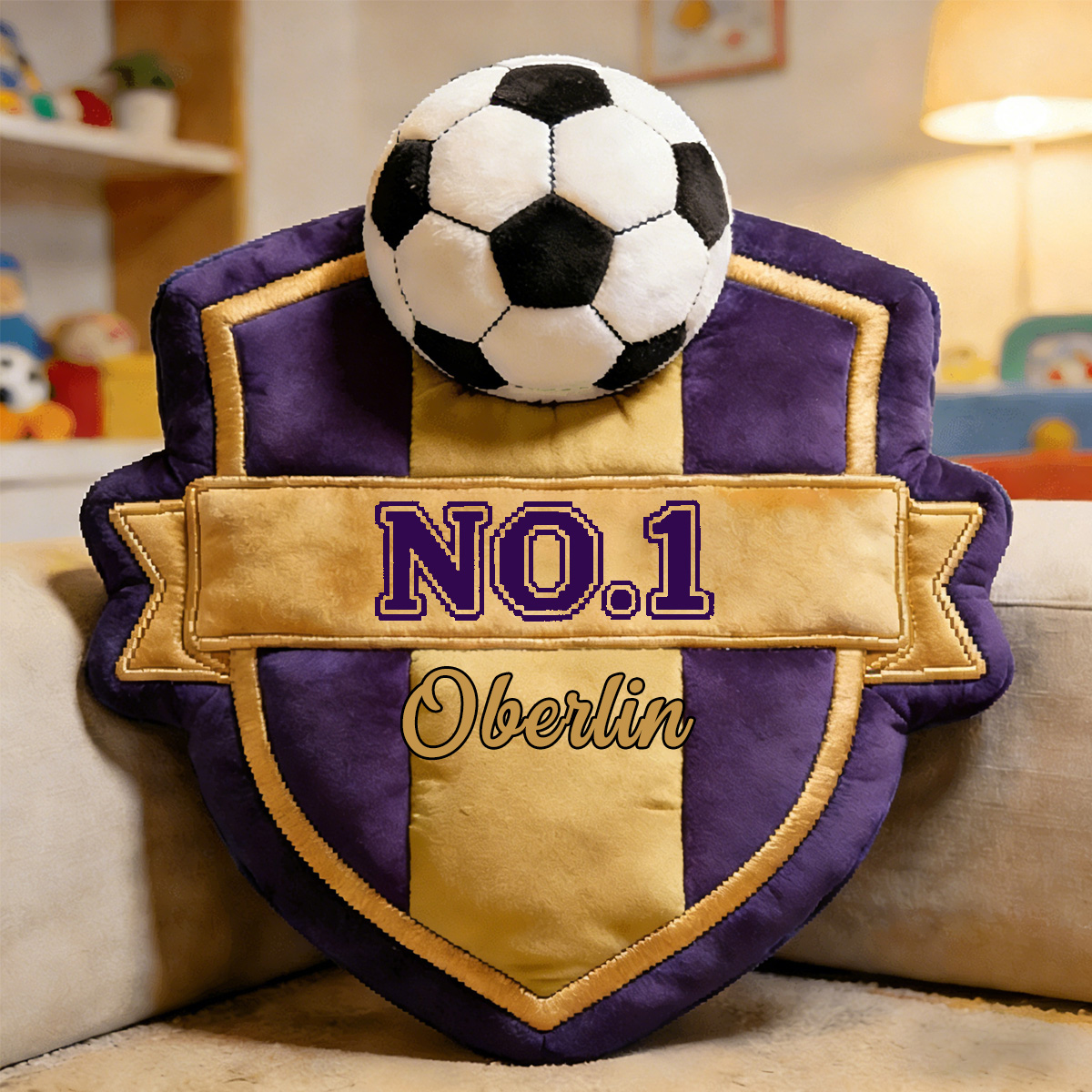 Personalized Soccer Champion Badge Cushion-Unique Birthday & Championship Gift for Him