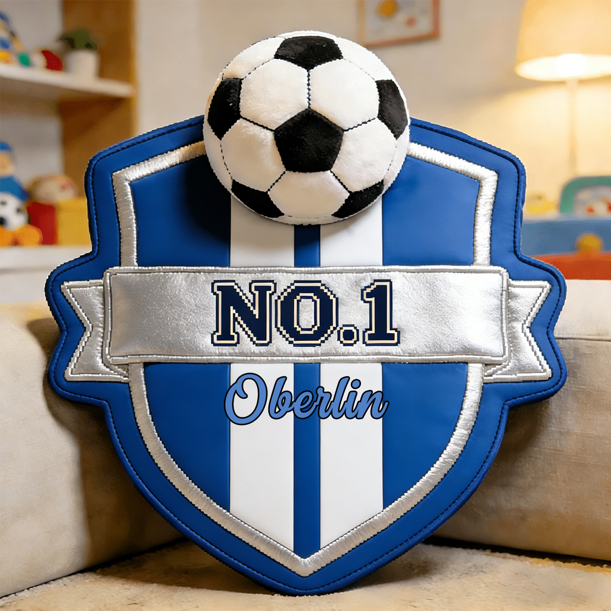 Personalized Soccer Champion Badge Cushion-Unique Birthday & Championship Gift for Him