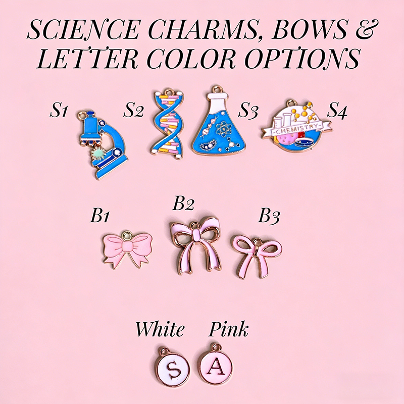 Personalized Science Bag Charm Trendy Bow Purse Keychain Monogram Initial Gift for Tween Girl Chemistry Accessory Stocking Stuffer Cute Keyring