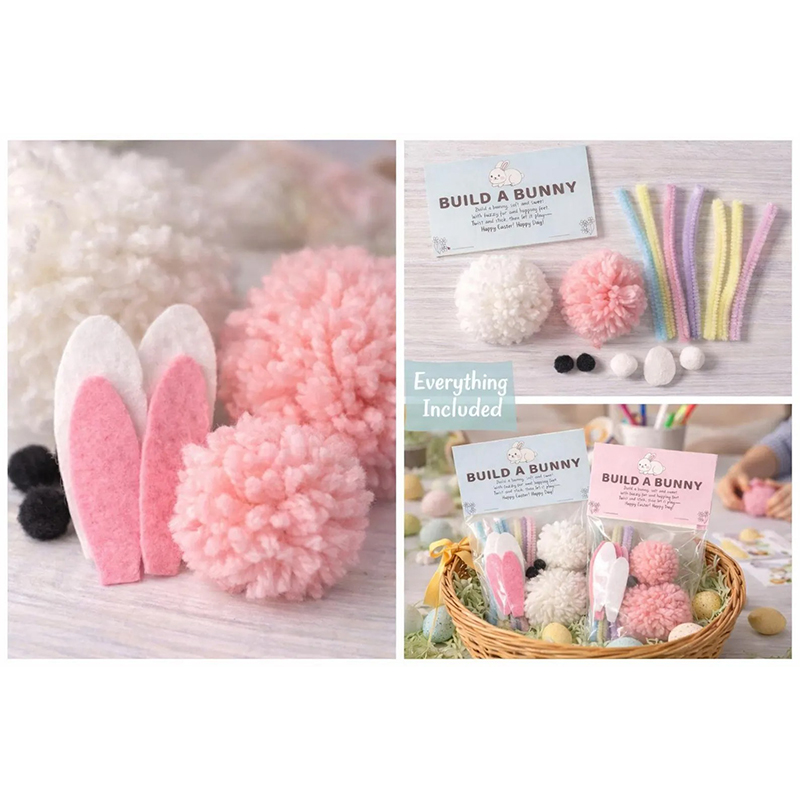 Personalized Build a Bunny Craft Kit Felt Easter Bunny DIY Set Spring Basket Stuffer for Kids Classroom Party Favors