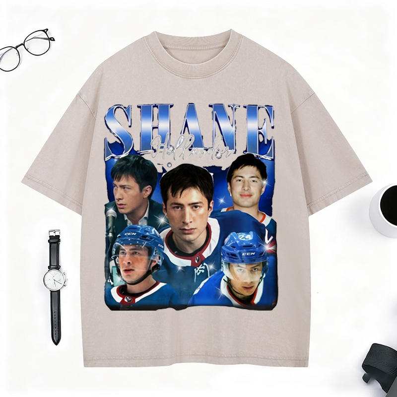 Personalized Ice Hockey Fans Washed T-Shirt with Custom Blue Lightning Image Gift for Fans