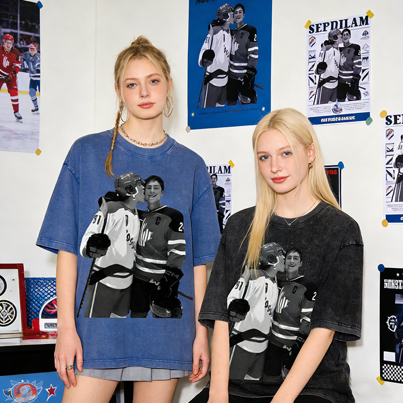 Personalized Ice Hockey Fans Washed T-Shirt with Custom Player Image Gift for Fans