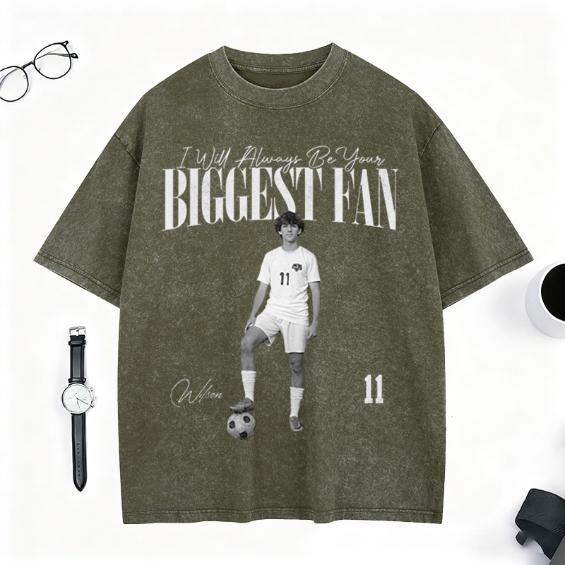 Personalized Washed Tee Retro Bootleg Shirt I'll Always Be Your Biggest Fan For Soccer Players 