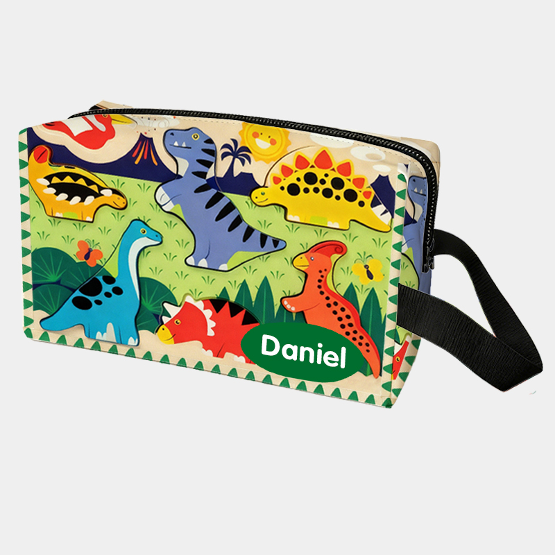 Personalized Dinosaur World Design Toiletry Bag Custom Name for Kids Travel Gifts and Daily Use