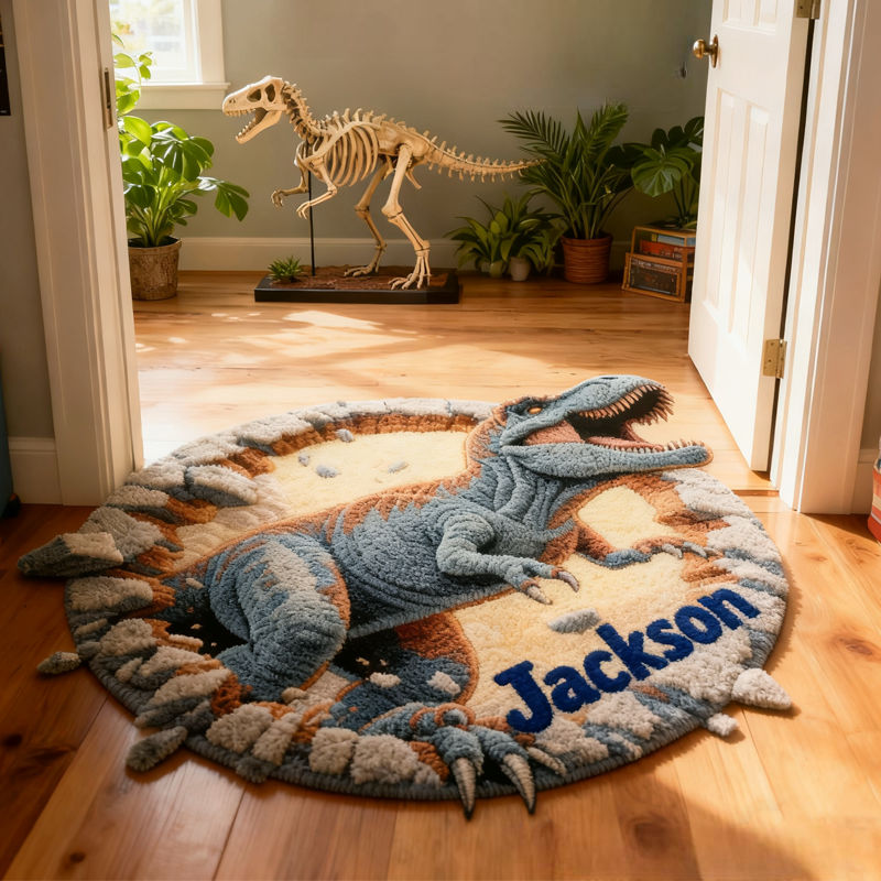 Personalized 3D Visual Dinosaurs with Name Soft Rug Christmas Gift for Kids Rug Birthday Gifts for Kids