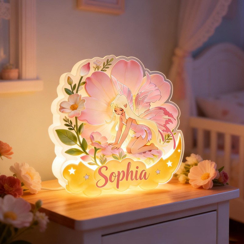 Personalized Unique Custom Name Beautiful Flower Garden Style Romantic Room Decoration Acrylic LED Night Light