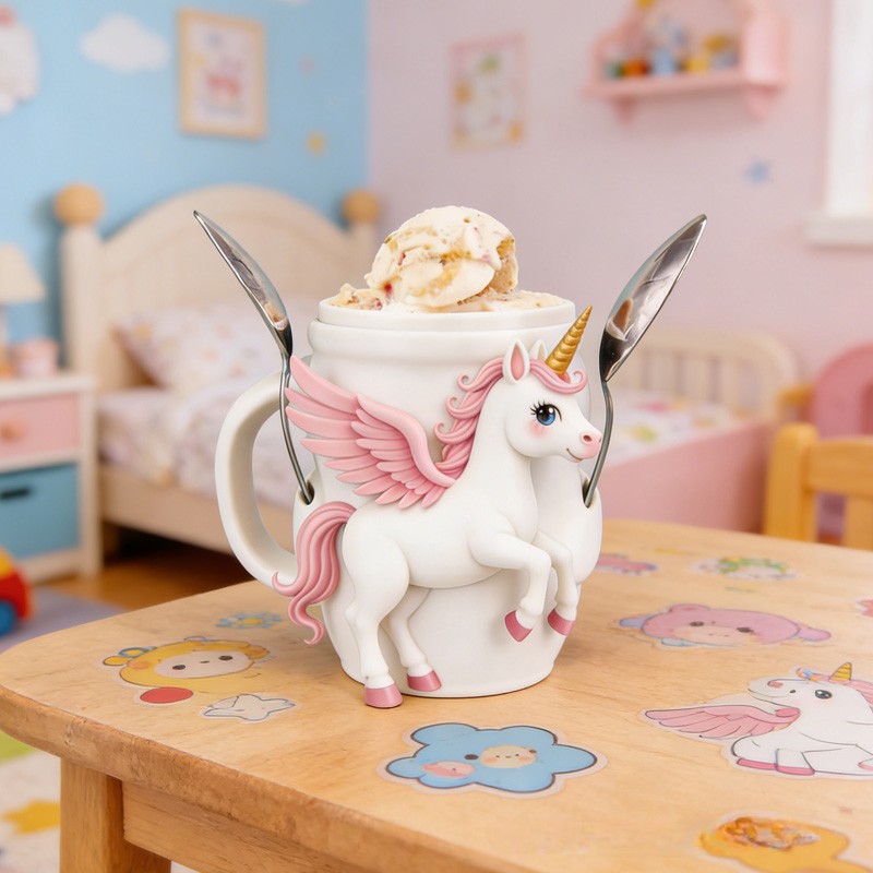Rainbow Horse Theme Custom Name Cute Pink Winged Rainbow Horse Ice Cream Holder 3D Printed Cozy with Spoon Slot