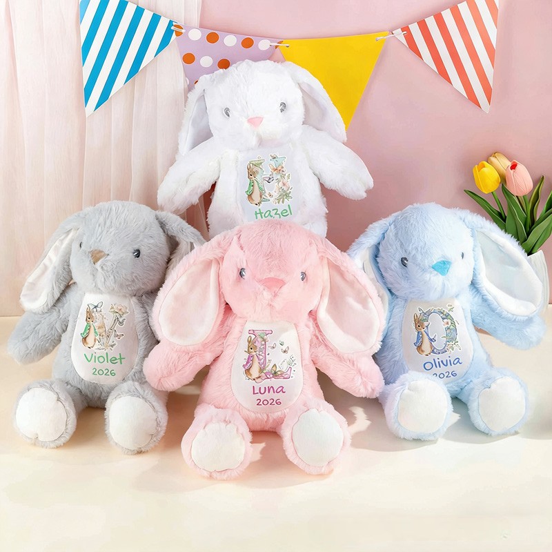 Personalized Baby Gift Theme Custom Name Soft Plush Bunny in Multiple Colors Cute Bunny Doll Toy