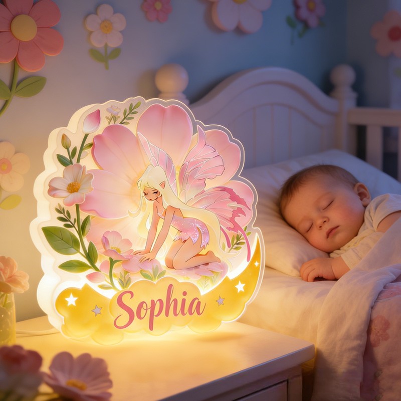 Personalized Unique Custom Name Beautiful Flower Garden Style Romantic Room Decoration Acrylic LED Night Light