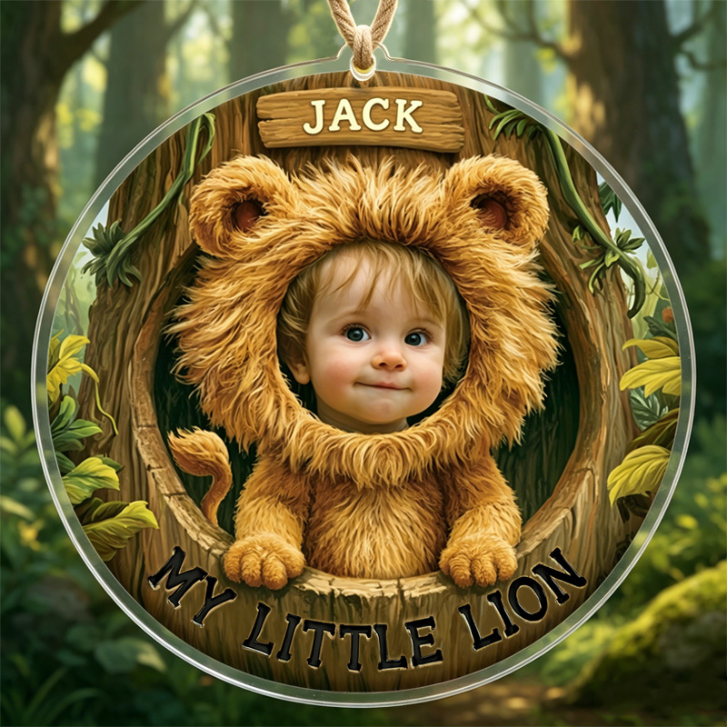 Personalized My Little Lion Baby In Furry Lion Costume With Jungle For