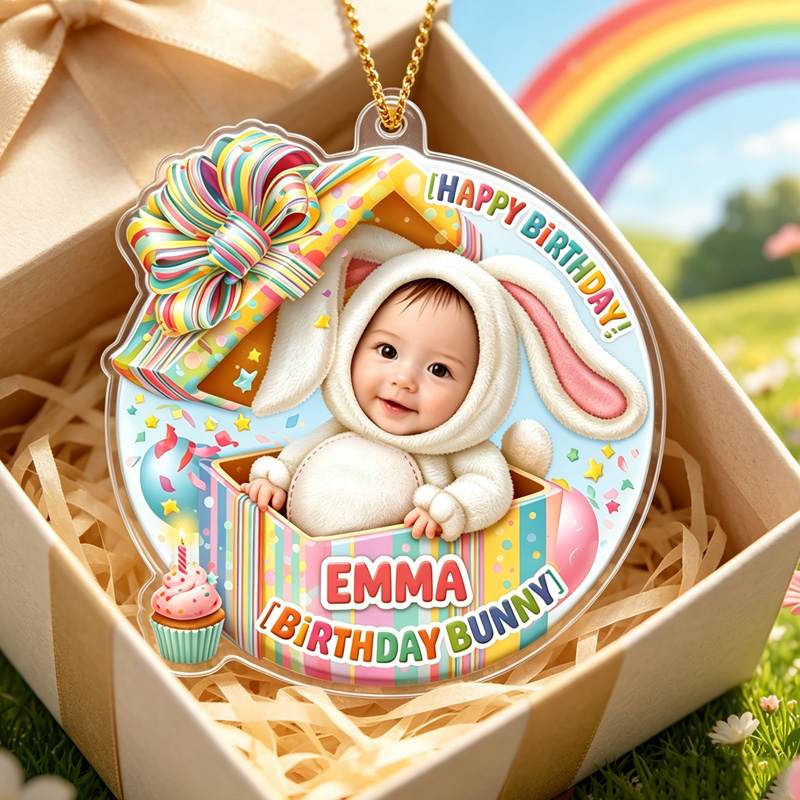 Personalized Birthday Bunny Baby In Gift Box With Rainbow Candy And Co