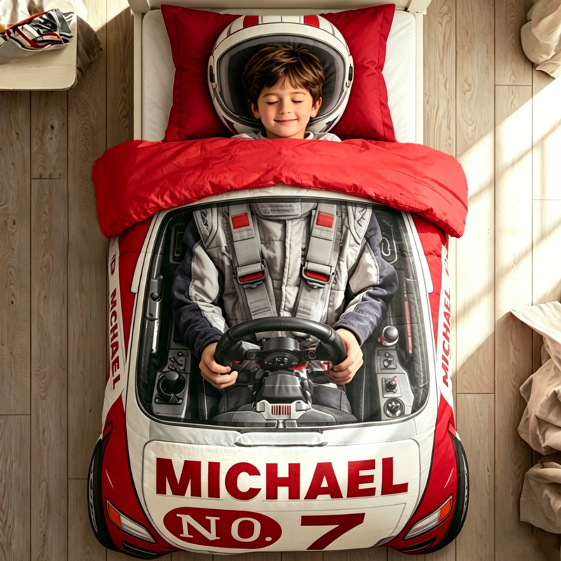 Personalized Race Car Cockpit Kids Bedroom Bedding Set