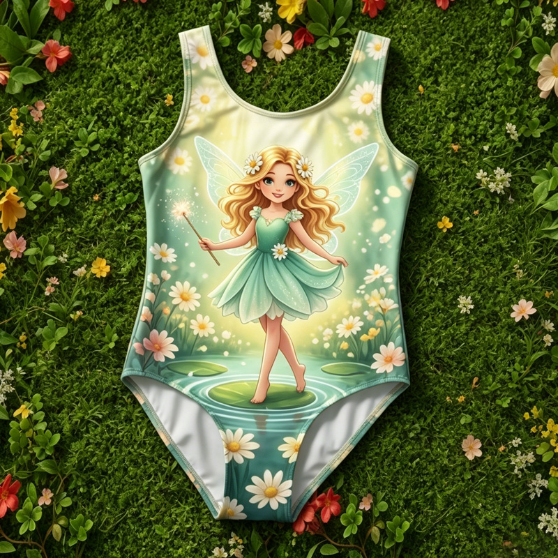 Personalized Fairy Princess Garden Wings Name Print Kids Magical Flower Meadow Summer Beach Children's Swimsuit
