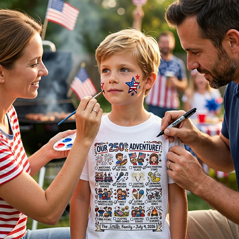 Personalized 250Th Usa Independence Adventure Checklist Family Activity Graphic Kids Shirt