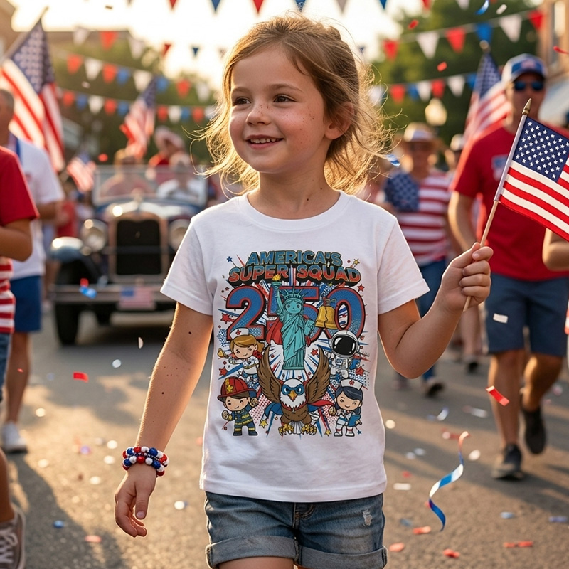Americas 250th Statue Of Liberty Eagle Founding Fathers Fireworks Patriotic History Celebration Kids Shirt
