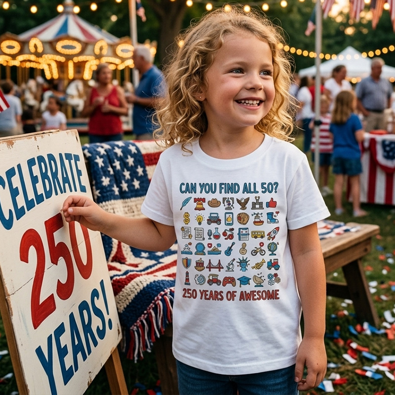Can You Find All 50 States Icons Map Puzzle Game Patriotic USA Geography Learning Fun 250 Years Of Awesome Kids Shirt