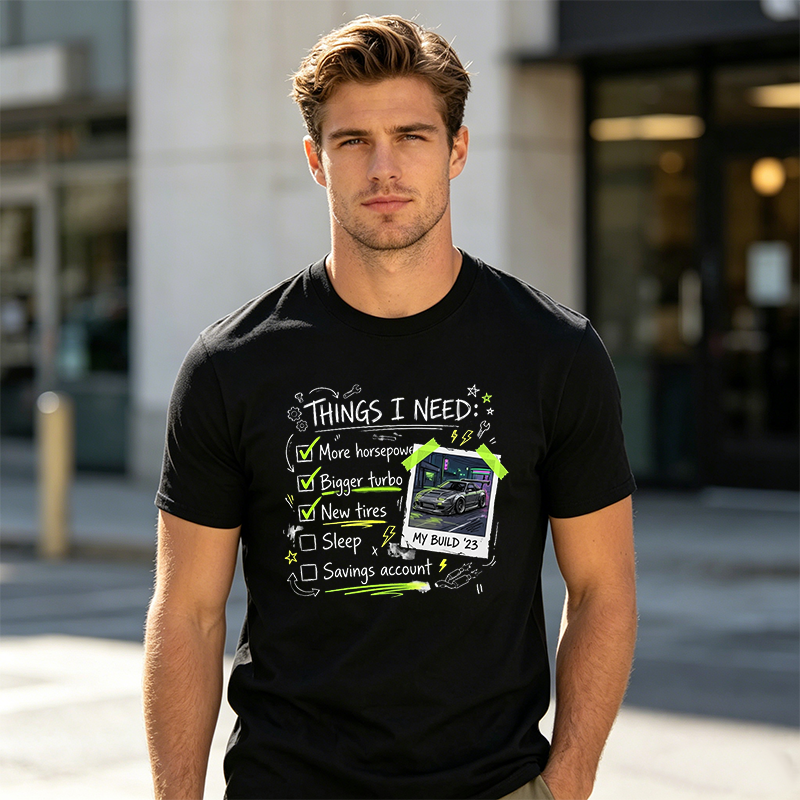 Personalized Car Build Checklist T-Shirt Upload Your Car Photo Personalized Tuner Tee, Funny Car Guy Gift More Horsepower