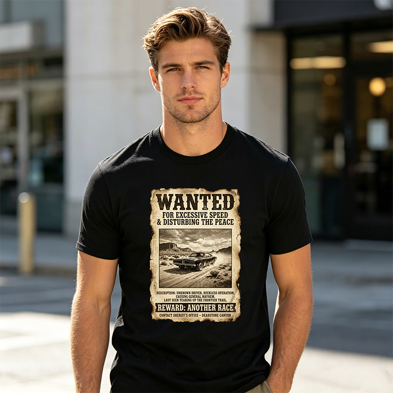 Personalized Wanted Poster Car T-Shirt Upload Your Vehicle Photo Personalized Hot Rod Racing Tee, Western Funny Speed Lover Gift for Gearhead Dad Men