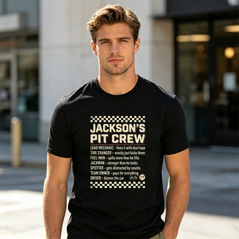 Personalized Pit Crew Racing T-Shirt, Funny Race Team Gift for Motorsport Fans Dad