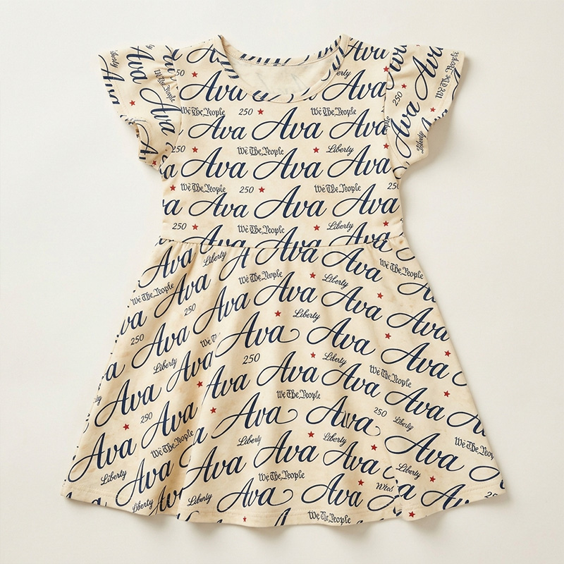 Personalized Cursive Name Script Patriotic We The People Liberty Stars Independence Day Celebration All Over Print Coquette Ruffle Dress